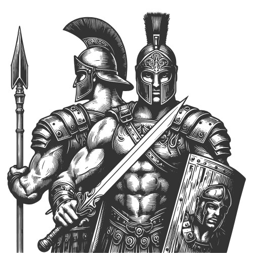 Gladiator warriors with spear and sword Vector Image