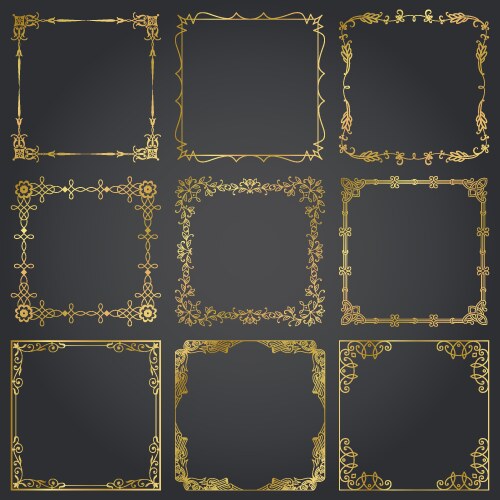 Decorative rectangle frames and borders set gold Vector Image