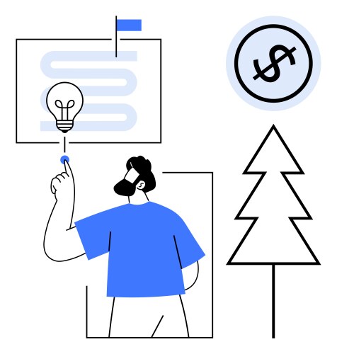 Man touching lightbulb icon with flag zigzag path vector image