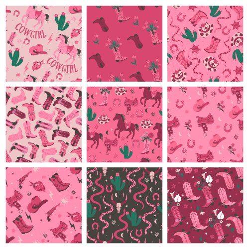 Cowgirl Pattern Set Vector Image