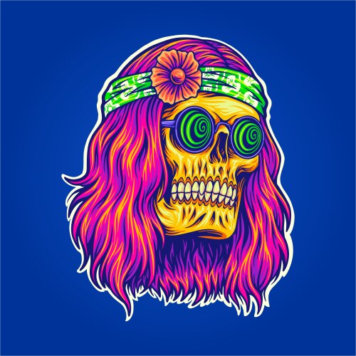 Trippy skull face wearing psychedelic glasses Vector Image
