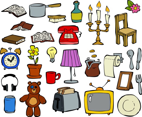 Cute Household Doodle Collection Vector Image