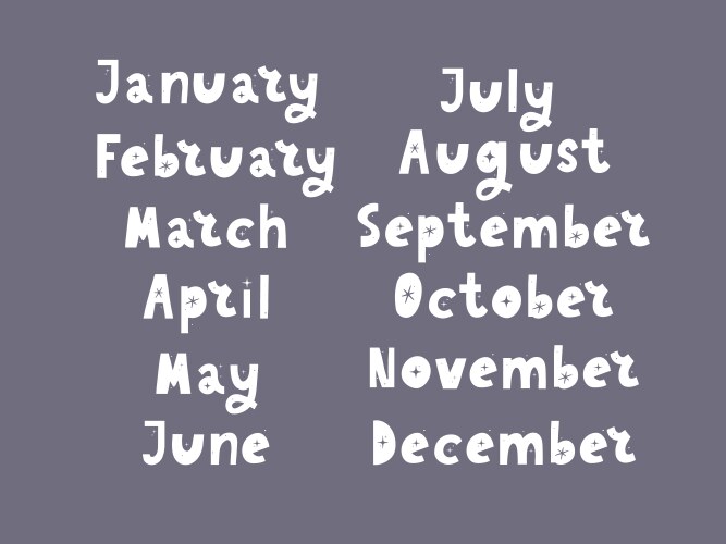 Handwritten names months december january vector image