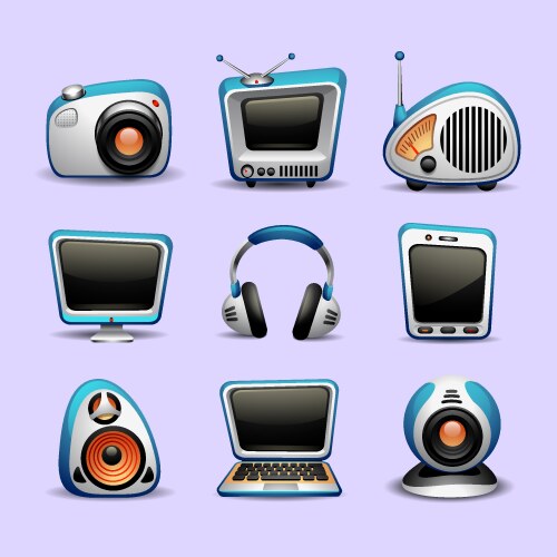 Multimedia icons blue color vector image