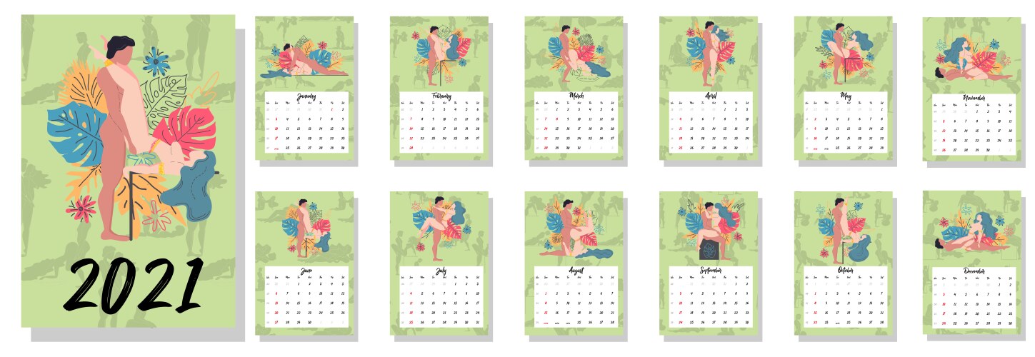 People make love concept calendar for 2021 vector image