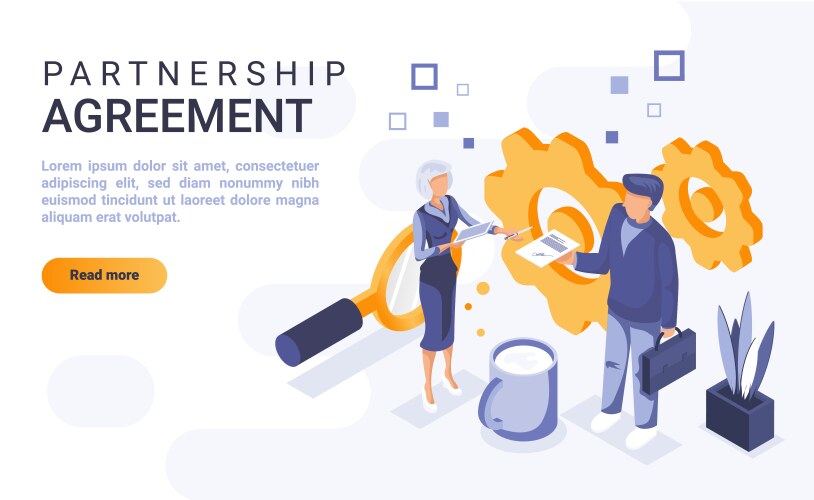 Partnership agreement landing page isometric vector image