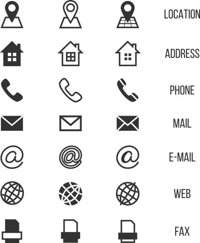 business card icons home phone address vector