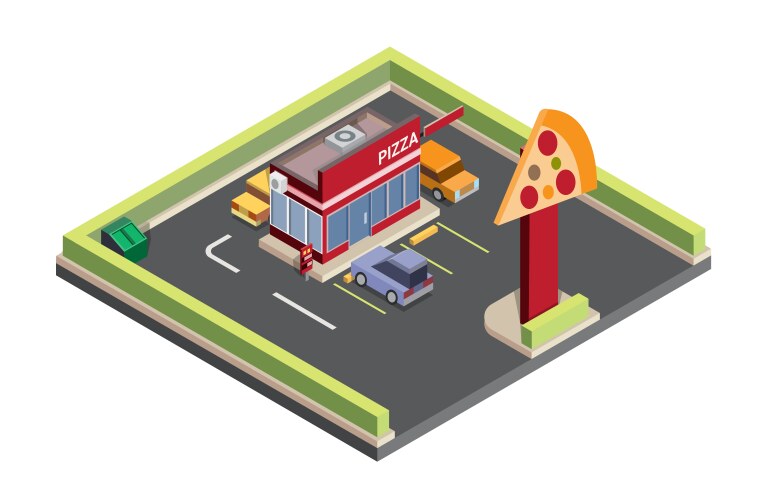 Isometric pizza store drive threw vector image