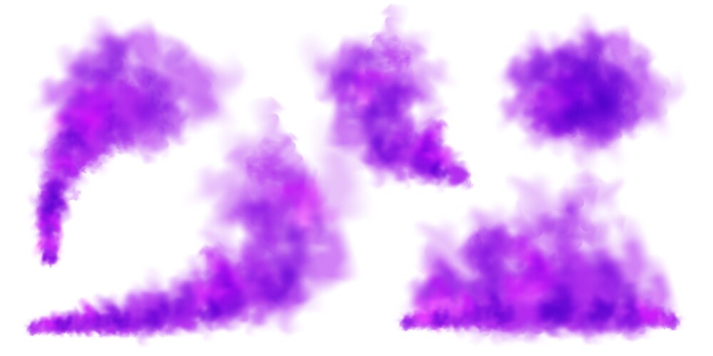 violet colorful smoke clouds isolated on white vector