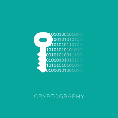Cryptography concept with key and binary code vector image