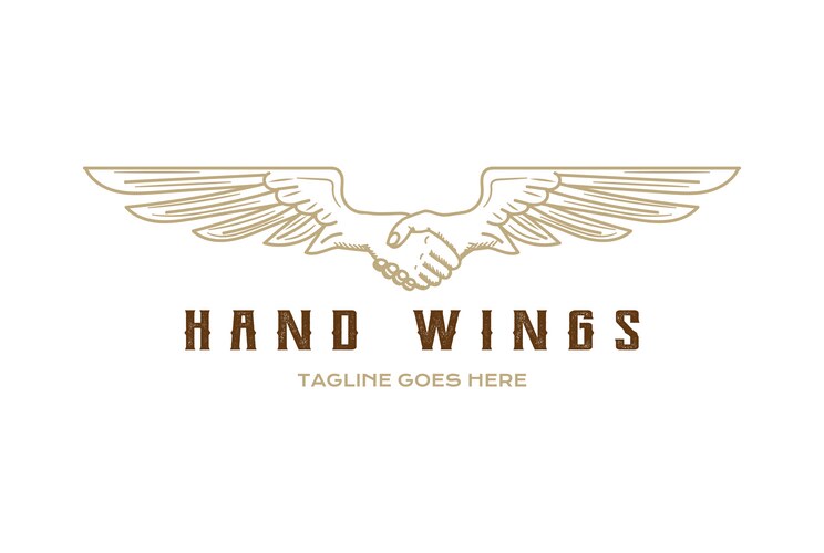 Retro vintage wings with hand handshake Vector Image