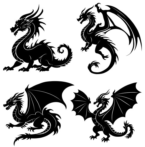 Dragon Silhouettes - Mythical Creatures Vector Image