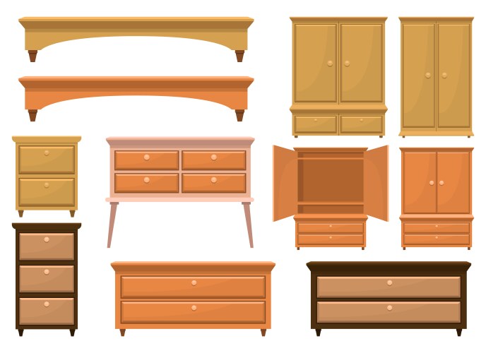 Retro wooden bedroom furniture design isolated vector image