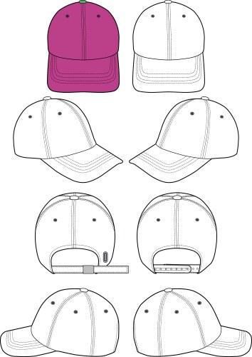 Baseball Cap Flat Lay Fashion Sketch Set Vector Image