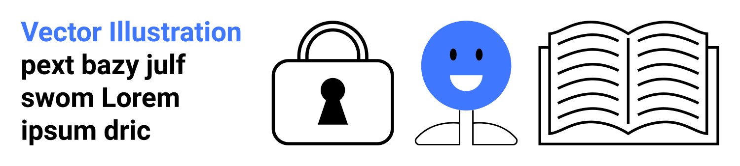 Lock smiling face and open book with text vector image