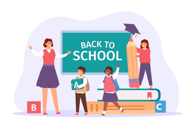 back to school happy teacher meet students vector