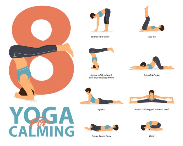 infographic 8 yoga poses for calming vector image