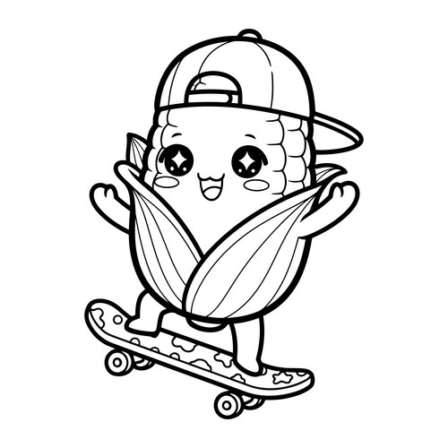 Cartoon corn character skateboarding Vector Image