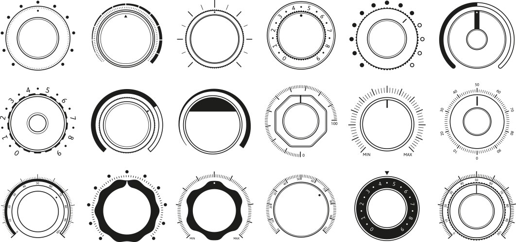 Volume adjustment dials round level knob rotary vector image