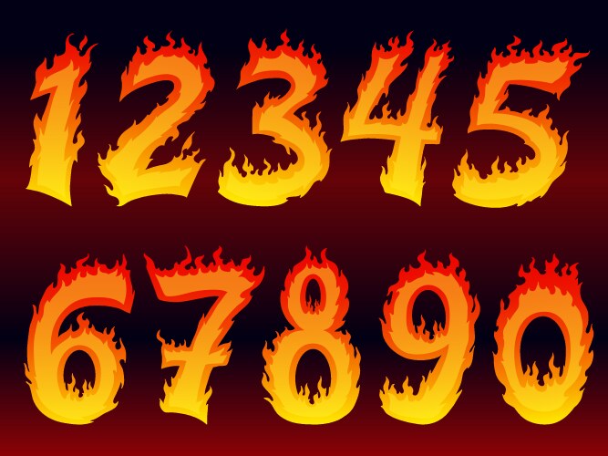 Cartoon fire numbers burning number flame sticker Vector Image