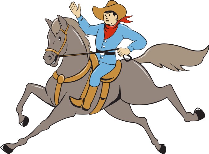 Cowboy riding horse waving cartoon Vector Image