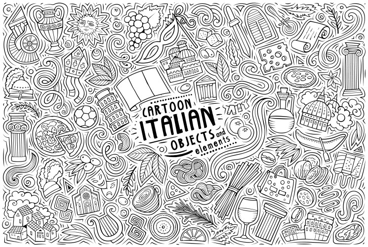 set of italy traditional symbols and objects vector image