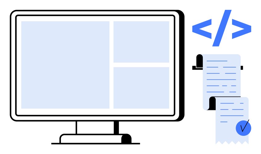 Monitor with code and checklist for software vector image