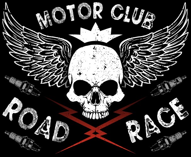 Motorcycle Skull Tee - Vintage Club Vector Image