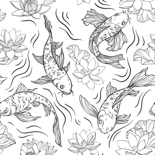 Koi Carp & Lotus Pattern Vector Image