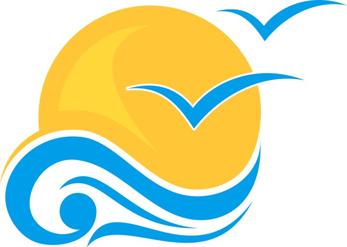 Cartoon sun over sea waves Royalty Free Vector Image