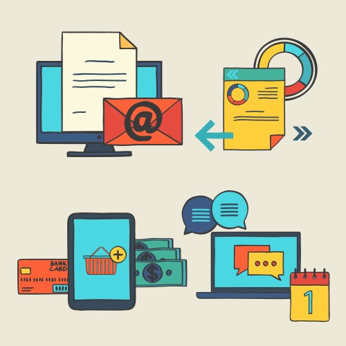 Hand draw doodle elements design icons for web set vector image