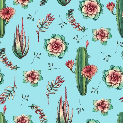 Hand drawn decorative seamless pattern with cacti Vector Image