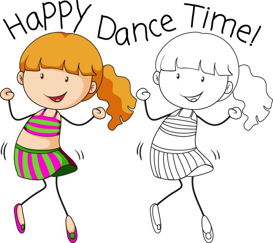 Cute Girl Dancing Doodle Vector Image