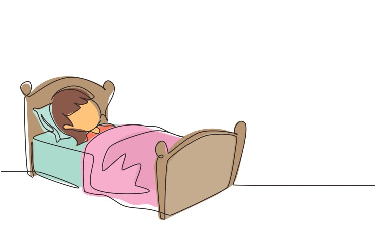 Single continuous line drawing cute girl sleeping Vector Image