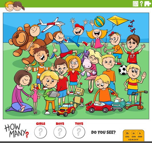 Counting cartoon children and toys educational vector image