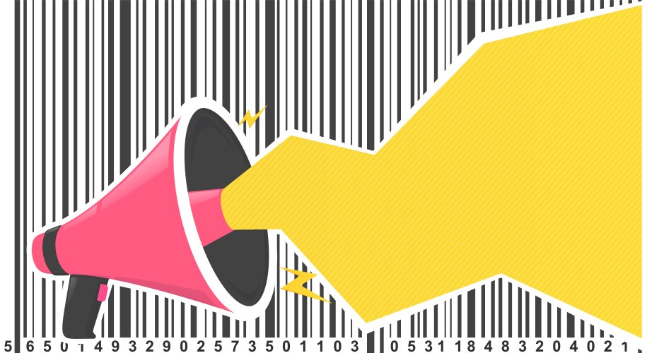 Loudspeaker with yellow text bubble and barcode vector image