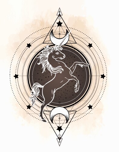 unicorn over sacred geometry design elements vector