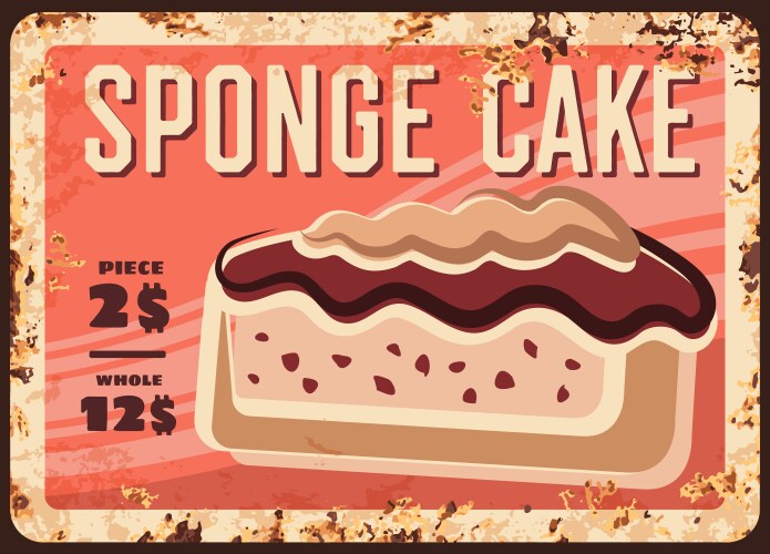 Sponge cake dessert rusty metal plate vector image