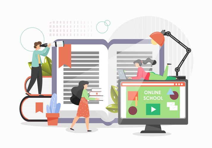 Students studying from home using computers flat Vector Image