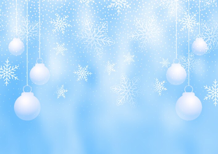 christmas background with snowflakes and baubles vector image