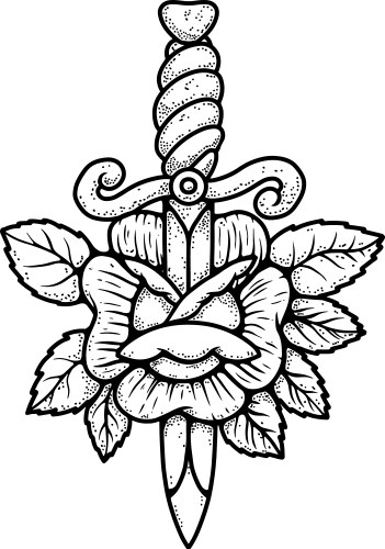 Dagger with rose in tattoo style Vector Image