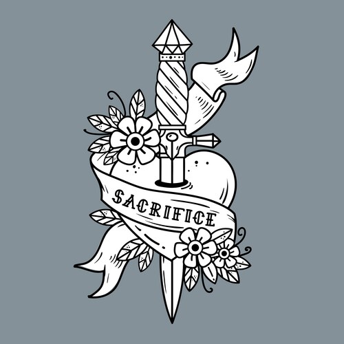 Heart pierced with ancient dagger sacrifice Vector Image