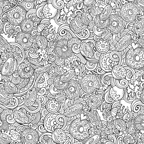 Cartoon cute doodles hand drawn donuts seamless Vector Image