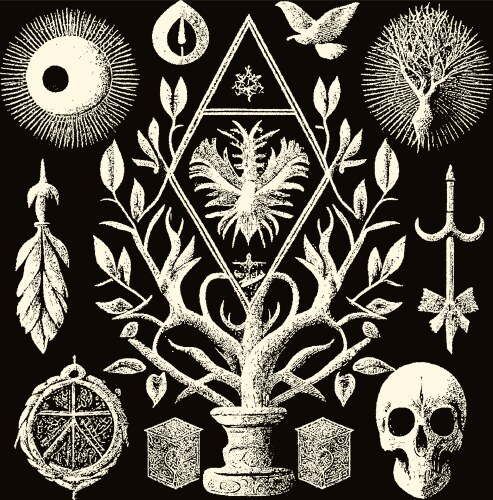 Occult symbols composition in dotwork style Vector Image