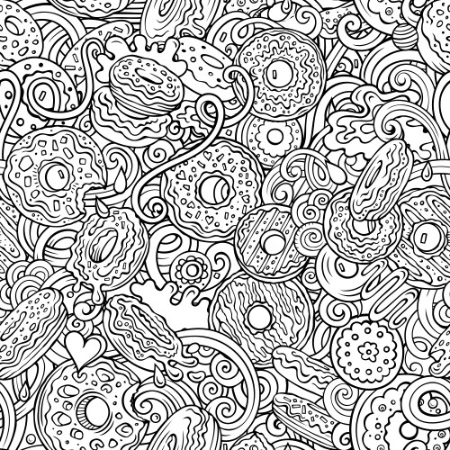 Cartoon cute doodles hand drawn donuts seamless Vector Image