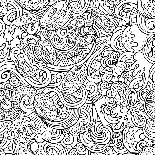 Cartoon cute doodles hand drawn donuts seamless Vector Image