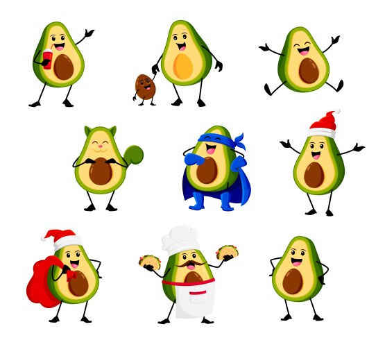 Cartoon mexican avocado characters set vector image