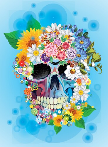 skull and flowers vector image