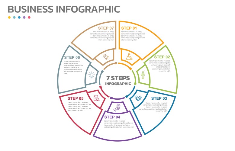 Visual data presentation cycle diagram with 7 vector image
