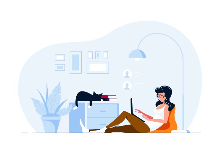 Young woman at home with laptop flat style vector image